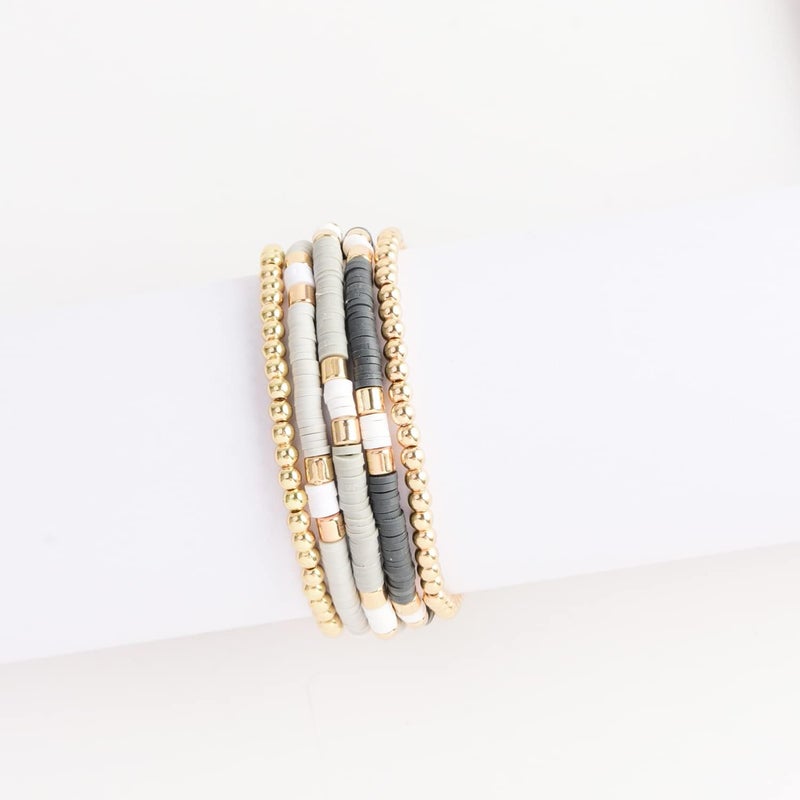 GOOJIDS Surfer Heishi Clay Bead Bracelets for Women Bohemian Stackable Gold Plated Beaded Stretch Bracelets Elastic Layering Friendship Bracelets Set Boho Jewelry - Image 3